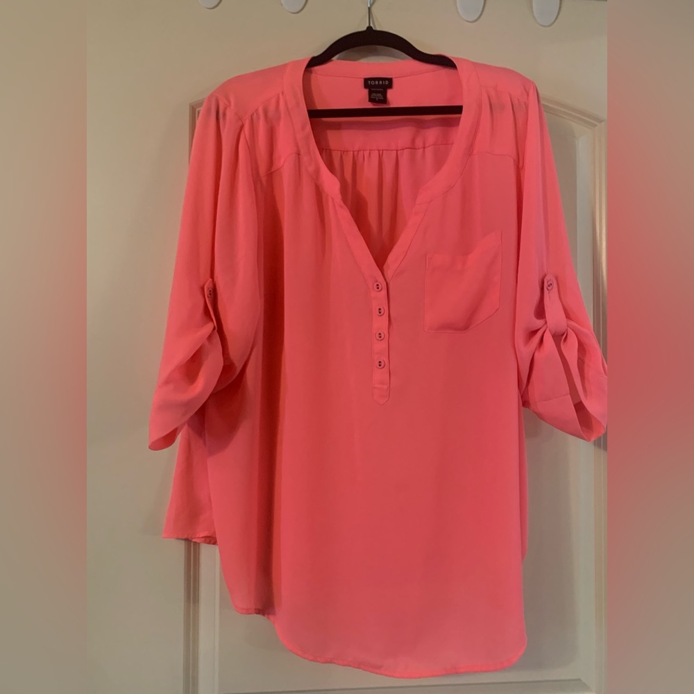 Sunny Disposition Needed for Bright Coral Pink Torrid Harper Top